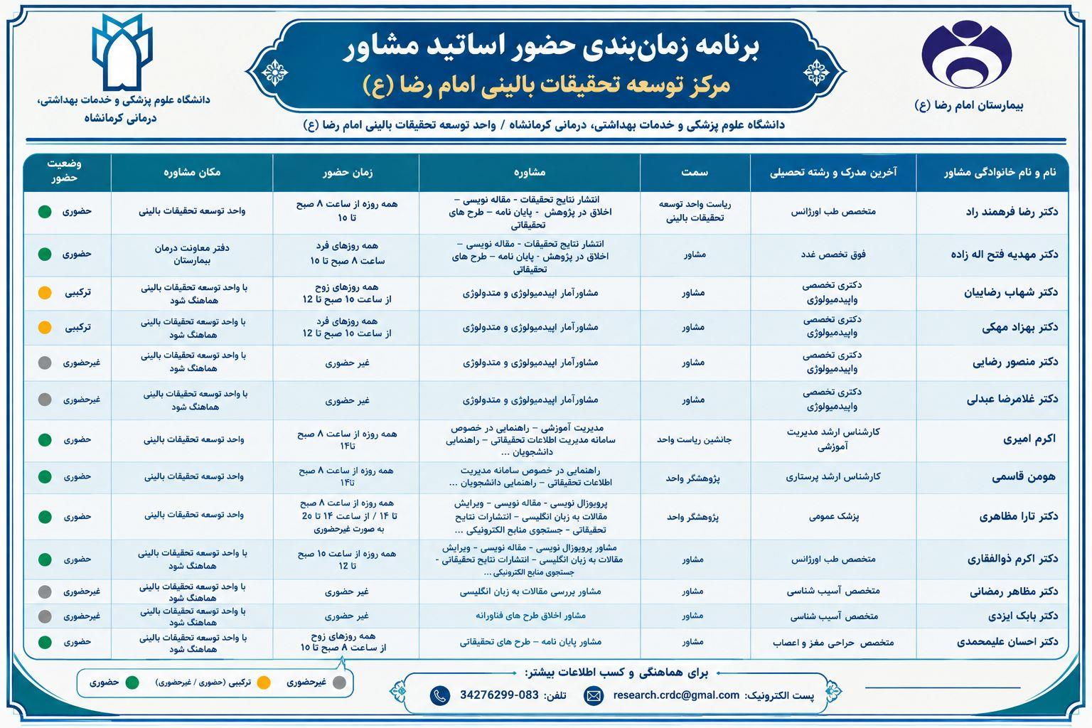 زمانبندی مشاوران واحد1405